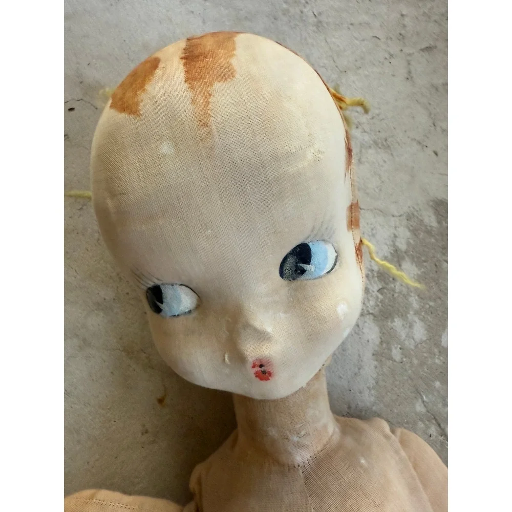 Vintage Cloth Doll Articulated Body‎ Chubby Baby Face Big Eyes Collectible Toy